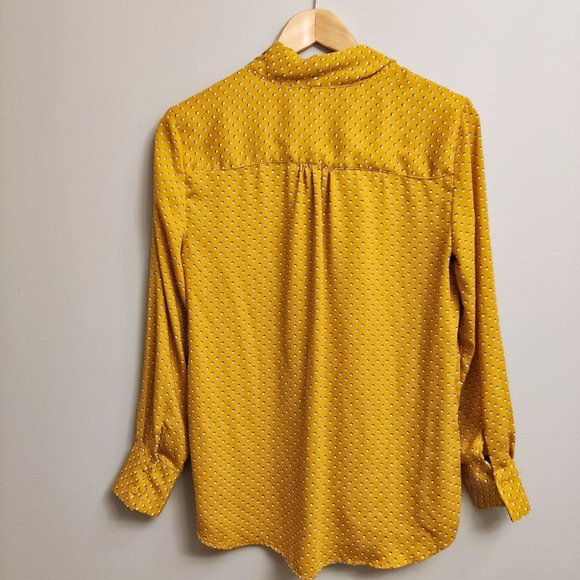 Dalia Polka Dot Tie Neck Long Sleeve Blouse Yellow Size Small - Picture 5 of 7